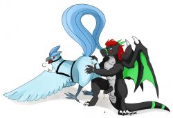 anthro articuno ball_gag blue_eyes blue_feathers claws cum feral furry gag glasses nelsonnoir original pokemon pokemon_(species) pokemon_rgby red_eyes wings