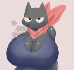 anthro big_breasts black_fur breasts clothed feline gothicc_komy_(artist) mouthless nichijou no_mouth rule_63 sakamoto_(nichijou)