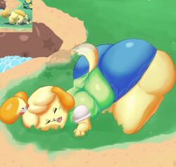 1girls 2022 animal_crossing anthro ass big_ass big_butt canine clothing furry gothicc_komy_(artist) huge_ass isabelle_(animal_crossing) nintendo sleep sleeping solo thick_thighs thighs wide_hips