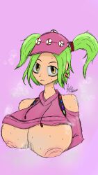 big_breasts breasts candy candy_girl el_ricalde epic_games eyes fortnite fortnite:_battle_royale green_hair hat pink_background smell sweat video_games yellow_eyes zoey_(fortnite)