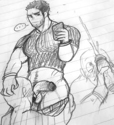 anon bara blowjob cum_on_face cumming flaccid_penis gay hand_on_head lucas_lee male/male male_only monochrome phone pubic_hair scott_pilgrim sketch taking_picture tigergoru