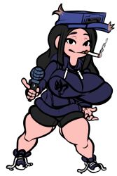 1girls big_breasts black_eyes black_hair breasts cassette_girl cigarette female female_only friday_night_funkin fully_clothed hat microphone newgrounds solo tiddiemonster