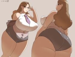 1girls ass ass_focus back back_view bbw big_ass big_breasts bottomwear breasts brown_eyes brown_hair busty chubby chubby_female curvy dat_ass doomcomic erect_nipples female female_only glasses hair huge_ass huge_breasts mature mature_female mature_woman milf penguindou plump solo solo_female teacher thick_thighs thighs tie topwear venus_body voluptuous