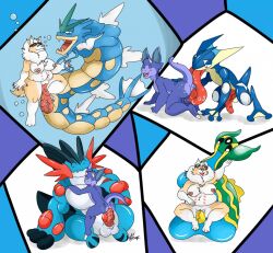 anthro furry gastrodon greninja gyarados mega_swampert nelsonnoir nipple_piercing original_character pokemon pokemon_(species) pokemon_dppt pokemon_oras pokemon_rgby pokemon_rse pokemon_xy swampert vaginal_penetration veiny_penis