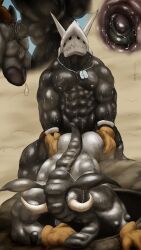 abs aggron anal anal_sex anthro ass balls bent_over biceps blue_eyes blue_sky bodily_fluids boots boots_only butt_grab clothing cutaway desert dirt dog_tags donphan duo dust egglant emoji fingering footwear footwear_only genital_fluids genitals gloves hand_on_butt handwear hi_res humanoid humanoid_genitalia humanoid_penis interior_shot leather long_ears lube male male/male male_only military mostly_nude muscular nintendo nipples oil pecs penetration penis pokémon_(species) pokemon pokemon_(species) precum precum_string raised_leg rufus_(tjloog) sand sean_(tjloog) shoes shoes_only sky sweat tire tjloog tusks vein veiny_muscles veiny_penis video_games wide_stance