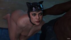 1girls 3d 3d_(artwork) abs alternate_version_available batman_(series) big_breasts black_hair breasts bulge catwoman catwoman_(injustice) clothed_male_nude_female completely_naked completely_naked_female completely_nude completely_nude_female dark-skinned_male dark_skin dc dc_comics eyes_up female female_focus injustice_2 interracial jeans kneeling light-skinned_female light_skin male nude_female on_knees red_lipstick selina_kyle shirtless squeeze vekkte