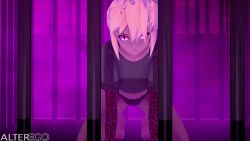 1girls 3d 3d_(artwork) alterego animal_eyes beast cage grey_t-shirt horny_female jaguar kipo_and_the_age_of_wonderbeasts kipo_oak koikatsu looking_at_viewer netflix panties purple_eyes purple_hair purple_skin smiling smiling_at_viewer t-shirt tail transformation