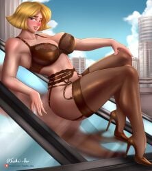 blonde_hair blush city clover_(totally_spies) high_heels lingerie looking_at_viewer rooftop tessreidex thick_thighs thighs totally_spies