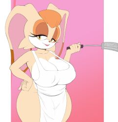 1girls anthro apron apron_only big_breasts breasts cleavage clothed clothing female hi_res kappa_spark lagomorph leporid lipstick looking_at_viewer mammal mature mature_female mature_woman milf mostly_nude mother naked_apron rabbit sega solo sonic_(series) sonic_the_hedgehog_(series) spatula tools vanilla_the_rabbit white_apron yellow_eyes