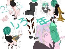 2018 ambiguous_gender anal androgynous anus arched_back bangs blue_hair blush diamond_(land_of_the_lustrous) gold_(metal) gradient_eyes gradient_hair houseki_no_kuni humanoid land_of_the_lustrous looking_at_penis phosphophyllite sex shocked shoes short_hair striped_legs suit tagme unknown_artist vagina