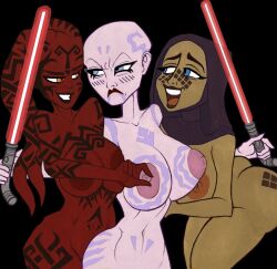 3girls alien alien_girl asajj_ventress barriss_offee big_breasts breasts busty darth_talon dathomiri female female_focus female_only green_skin hourglass_figure mirialan multiple_girls nude nude_female nudity pale-skinned_female pale_skin pussy red_skin sinnni97 star_wars tattoo twi'lek vagina wide_hips yuri