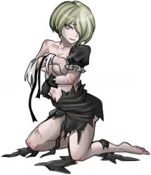 breasts covering_breasts danganronpa danganronpa_v3 embarrassed embarrassed_nude_female enf female nude official_art straight_hair topless topless_female torn_clothes toujou_kirumi