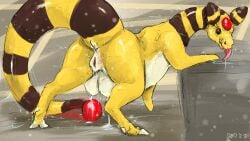 ampharos crotchboobs diamondbackdrake digital_drawing_(artwork) digital_media_(artwork) dripping_pussy dripping_wet electricity female feral hi_res nintendo pokémon_(species) pokemon pokemon_(species) signature solo tongue tongue_out udders video_games widescreen yellow_body