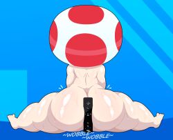 1boy ass back back_view barefoot between_buttocks big_ass big_butt big_thighs blue_background butt dat_ass femboy huge_ass huge_butt huge_thighs humanoid large_ass large_butt large_thighs light-skinned_male light_skin male_only mario_(series) mushroom mushroom_humanoid naked nintendo nude senor9 shortstack shortstack_femboy splits thick thick_ass thick_hips thick_thighs toad_(mario) wide_hips wiimote