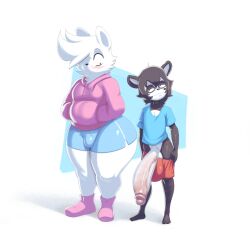 2boys anthro balls balls_outline big_balls big_penis black_hair blush bottomwear bulge clothed clothing femboy footwear genital_outline genitals giant_panda hair half-erect hands_in_both_pockets heart_(marking) hi_res hoodie huge_balls huge_cock hung hyper hyper_genitalia hyper_penis joji_(@jojipando) looking_at_genitalia looking_at_penis lustful_gaze male male_only mammal multicolored_body original partially_clothed penis polar_bear sammy_(ssammyg) shirt shoes shorts shorts_down smile sqoon thick_thighs topwear two_tone_body undressing ursid ursine white_body white_hair wide_hips yaoi