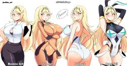 1girls angry ass big_breasts blonde_hair bodysuit bunny_ears bunnysuit business_suit hi_res jarckius long_hair looking_at_viewer multiple_outfits mythra nintendo office_lady one-piece_swimsuit pants skin_tight skirt solo swimsuit tiara xenoblade_(series) xenoblade_chronicles_2 zero_suit