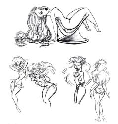 1girls ariel bikini breasts concept_art disney female female_focus female_only flower_in_hair long_hair looking_at_viewer naked naked_female nipples no_color nude nude_female official_art pose posing rough_sketch seashell_bra sitting_on_chair sketch solo solo_female solo_focus storyboard the_little_mermaid thighs