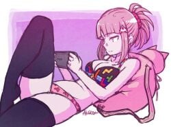 akairiot breasts danganronpa danganronpa_2:_goodbye_despair large_breasts nanami_chiaki psp straight_hair underwear