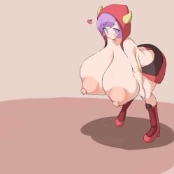 1girls alternate_breast_size bending_over bent_over big_breasts breast_expansion courtney_(pokemon) female female_only gigantic_breasts huge_breasts looking_at_viewer pokemon pokemon_rse purple_eyes purple_hair sabonbold tagme