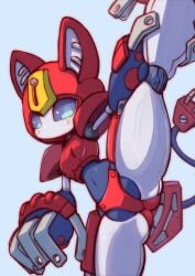 1girls ass blue_eyes butt cat_ears female female_only flexing medabots medarot mouthless panties peppercat red_panties robot robot_girl robot_humanoid small_breasts solo solo_female spread_legs tail