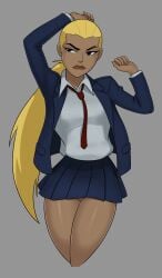 artemis_(dc) artemis_crock blonde blonde_hair clothed dc dc_comics no_panties school_uniform skirt something_unlimited sunsetriders7 young_justice