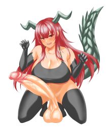 1futa balls big_balls big_breasts bottomless breasts censored clothed clothing dragon_girl erect_penis erection fujidmc12 futa_only futanari huge_balls huge_breasts huge_cock human kneeling light-skinned_futanari light_skin long_hair partially_clothed penis red_hair solo solo_futa testicles thick_thighs thighhighs white_background