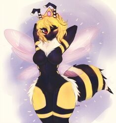 1girls bee bee_girl black_body black_breasts black_fur blonde_hair breasts featureless_breasts female female_only kolae no_nipples no_visible_nipples striped_body striped_fur wings yellow_body yellow_fur yellow_hair