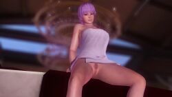 1girls 3d ayane_(doa) big_breasts breasts dead_or_alive female female_only hourglass_figure human large_breasts light-skinned_female light_skin longpole looking_at_viewer nude_female purple_hair red_eyes short_hair solo