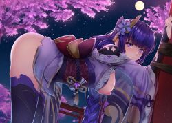 big_breasts big_butt bondage genshin_impact hajika kimono kimono_lift purple_eyes purple_hair raiden_shogun thighhighs