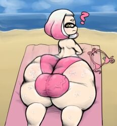 1futa back back_view backsack big_balls bikini bikini_bottom bikini_top bottom_heavy clothed clothing futa_only futanari huge_thighs humanoid hyper_ass inkling light-skinned_futanari light_skin looking_at_viewer looking_back mostly_nude musk nintendo on_stomach pearl_(splatoon) short_hair shortstack sideebi solo solo_futa splatoon splatoon_2 steam sweat sweatdrop sweating testicles thick_thighs topless veiny_testicles wide_hips