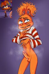 anxiety_(inside_out) anxious blue_eyes cum dogava erection genderswap genderswap_(ftm) inside_out inside_out_2 male male_only nervous_smile non-human orange_hair orange_skin penis precum rule_63 skinny_male striped_clothing sweat sweater toony