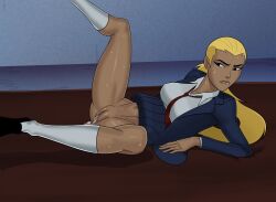 after_sex artemis_(dc) artemis_crock biting_lip cum dc dc_comics no_panties partially_clothed school_uniform skirt something_unlimited sunsetriders7 tagme young_justice