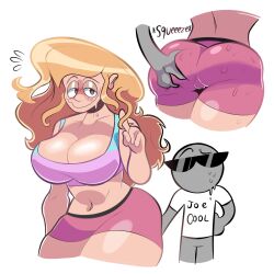 1boy 1boy1girl 1girls anon ass_grab big_breasts blonde blonde_female blonde_hair blush blushing faceless_male fat_ass funy0nion grabbing_ass grey_body grey_skin groping groping_ass joe_cool large_breasts larger_female larger_female_smaller_male oc pink_shorts simple_background size_difference smile stealth_ass_grab suzanne_(thehoeartist) suzy_(the_hoe_artiste) thehoeartist thick thick_ass thick_thighs vagina_visible_through_clothing voluptuous voluptuous_female white_background