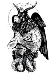 anthro balls baphomet_(deity) big_balls big_penis bovid caprine caprine_demon deity demon genitals goat goat_demon hi_res horn humanoid_genitalia humanoid_penis male mammal nipples penis pubes saggy_balls solo tuskforce wings