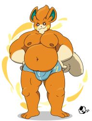 :3 anthro anthrofied baron_montesque belly bottomwear bulge cel_shading clothing digital_media_(artwork) fluffy fluffy_tail fur furry furry_only hands_on_hips hi_res hotpants male male_only mammal moobs mouse multicolored_body murid murine musclegut muscular navel nintendo nipples orange_body orange_fur overweight pawmi petals pokémon_(species) pokemon pompadour rodent shaded shorts signature simple_background solo tail tan_body tan_fur two_tone_body video_games