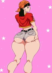 1girls aged_up ass ass_focus back_view bandana big_ass booty_shorts bubble_ass bubble_butt dat_ass dragon_ball dragon_ball_gt favorite hand_on_ass hashimiro_takahi looking_back pan_(dragon_ball) short_shorts shounen_jump