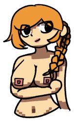 1girls alex_(minecraft) black_eyes braided_hair braided_ponytail meowstyx minecraft nude_female orange_hair square_nipples white_background