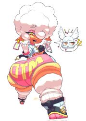 ! aggressive_retsuko aggretsuko ass bottom_heavy breasts earrings female fur hair_over_one_eye heart huge_ass manaka_(aggretsuko) sanrio sheep sixsidesofmyhead speech_bubble text_on_clothing thick_thighs thorn_(ownintime) wide_hips