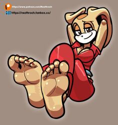 5_toes aged_up arms_up cream_the_rabbit feet feet_up foot_fetish rabbit reathroch red_nails red_toenails smiling_at_viewer soles sonic_(series) toes