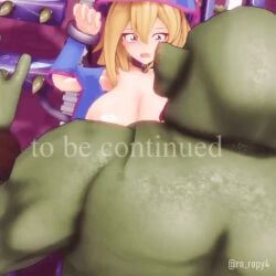 3d animated big_breasts black_magician_girl blonde_hair bondage breasts breasts_out dark_magician_girl female green_eyes hands_tied helpless imminent_penetration imminent_rape imminent_sex konami legs_held_open magician magician_hat male no_sound orc penis ro_ropy struggling video webm yu-gi-oh!