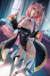 1girls 2022 absurd_res aged_up anya_forger breasts female female_only green_eyes hair_ornament hips huge_breasts indoors long_hair pink_hair sakimichan slim_waist spy_x_family thick_thighs thighs wide_hips