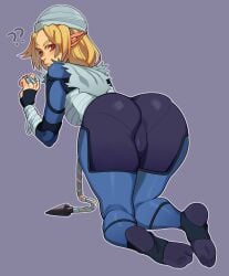 1girls ass big_ass blonde_hair cameltoe female female_only light-skinned_female nintendo on_knees pantylines pointy_ears porqueloin pussy_bulge rear_view red_eyes sheik the_legend_of_zelda thick_thighs