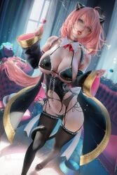 1girls 2022 absurd_res aged_up anya_forger breasts female female_only green_eyes hair_ornament hips huge_breasts indoors long_hair pink_hair sakimichan slim_waist spy_x_family thick_thighs thighs wide_hips