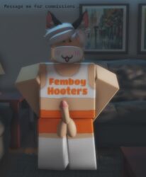 1boy 3d artist_request blush cat_ears crop_top erect_penis erection femboy femboy_hooters male mask open_mouth penis penis_out roblox roblox_avatar robloxian short_shorts source_request tagme white_hair