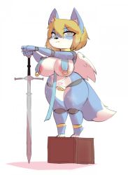 1girls anthro big_breasts blonde_hair borvar canine furry gray_eyes loincloth looking_at_viewer oethrus original original_character shortstack solo sword tagme thick_ass thick_thighs