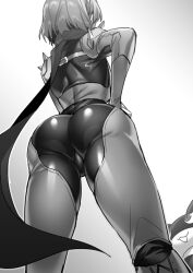 1girls ass atlus back_view bodysuit clothing female hizuki_akira human legs makoto_niijima morgana_(persona) pale_skin persona persona_5 phantom_thief_suit scarf short_hair skin_tight thighs