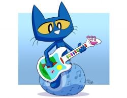 black_eyes blue blue_body blue_diaper blue_fur diaper diaper_fetish diaper_only feline guitar musical_instrument musical_note pete_the_cat pete_the_cat_(character) white_pupils yellow_sclera