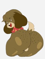 aloha_shirt animal_crossing anthro ass balls big_butt bottomless butt_pose canid canine canis clothed clothing digby_(animal_crossing) domestic_dog edit fur furry furry_only genitals girly happy huge_butt looking_at_viewer looking_back male male_only mammal mob_face nintendo open_mouth partially_clothed pattern_clothing pattern_shirt pattern_topwear pose print_clothing purple_yoshi_draws red_clothing shih_tzu shirt simple_background smile solo tail thick_thighs topwear toy_dog video_games