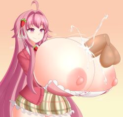 1boy 1girls balls big_breasts blush breasts breasts_out cum cum_on_breasts erection fairy_ichika female female_focus giant_breasts huge_breasts hyper hyper_breasts indie_virtual_youtuber jcdr large_breasts nipples paizuri penis perpendicular_paizuri pink_eyes pink_hair smile virtual_youtuber