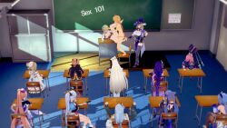 1boy 3d 3d_(artwork) aether_(genshin_impact) being_watched blonde_hair brother_and_sister class classroom genshin_impact incest koikatsu lisa_(genshin_impact) long_hair lumine_(genshin_impact) mihoyo people_in_background public public_sex sex sex_ed sex_education teacher vaginal_penetration vaginal_sex watching